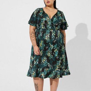 Torrid Dress 1X 4X Midi Faux Wrap Black Dot Print Surplice Hi Lo Plus Size New